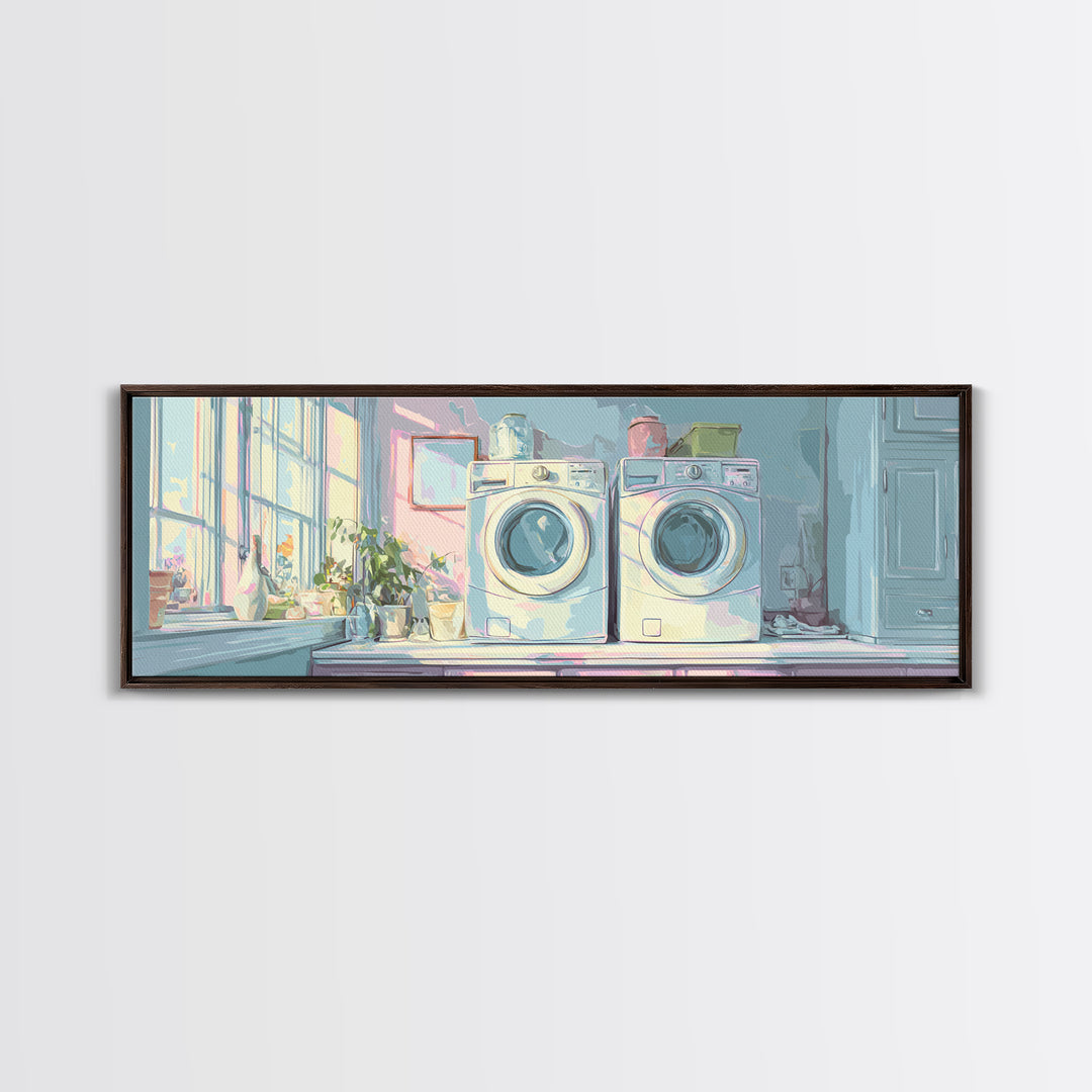Washing Machine Icon Graphic Without Text Framed Canvas Print, Laundry Room Art, Oil Painting, Living Room Decor, Clean, LRA-3x1-2