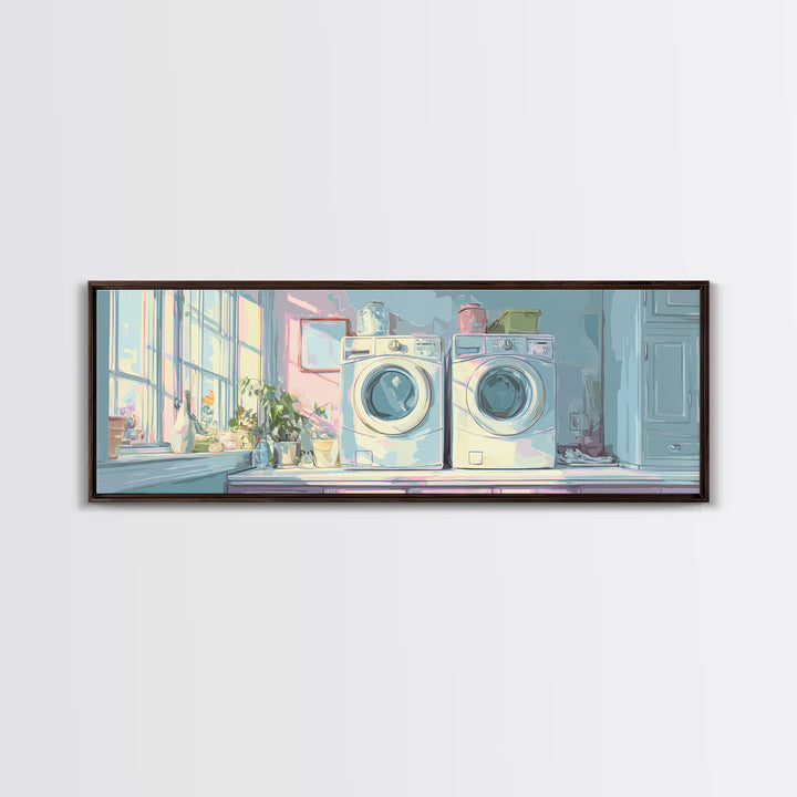 Washing Machine Icon Graphic Without Text Framed Canvas Print, Laundry Room Art, Oil Painting, Living Room Decor, Clean, LRA-3x1-2