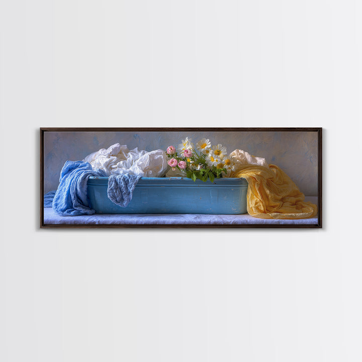 Blue Laundry Basket Canvas Print, Laundry Room Art, Laundry Room Decor, Living Room Decor, Fine Art, Clean, Gallery Decor, LRA-3x1-21