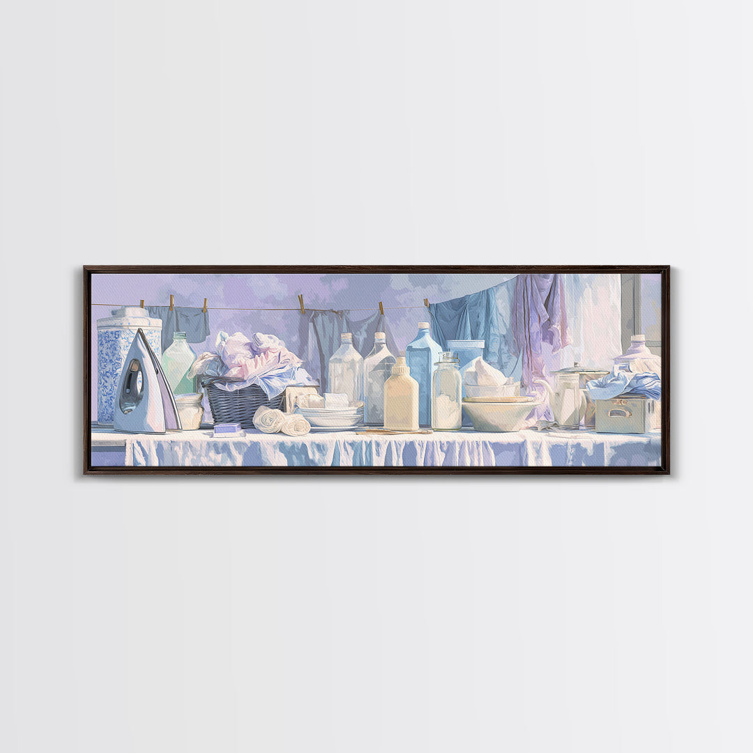 Retro Iron Illustration Canvas Print, Laundry Room Art, Minimalist Wall Art, Living Room Decor, Abstract Art, Clean, LRA-3x1-25