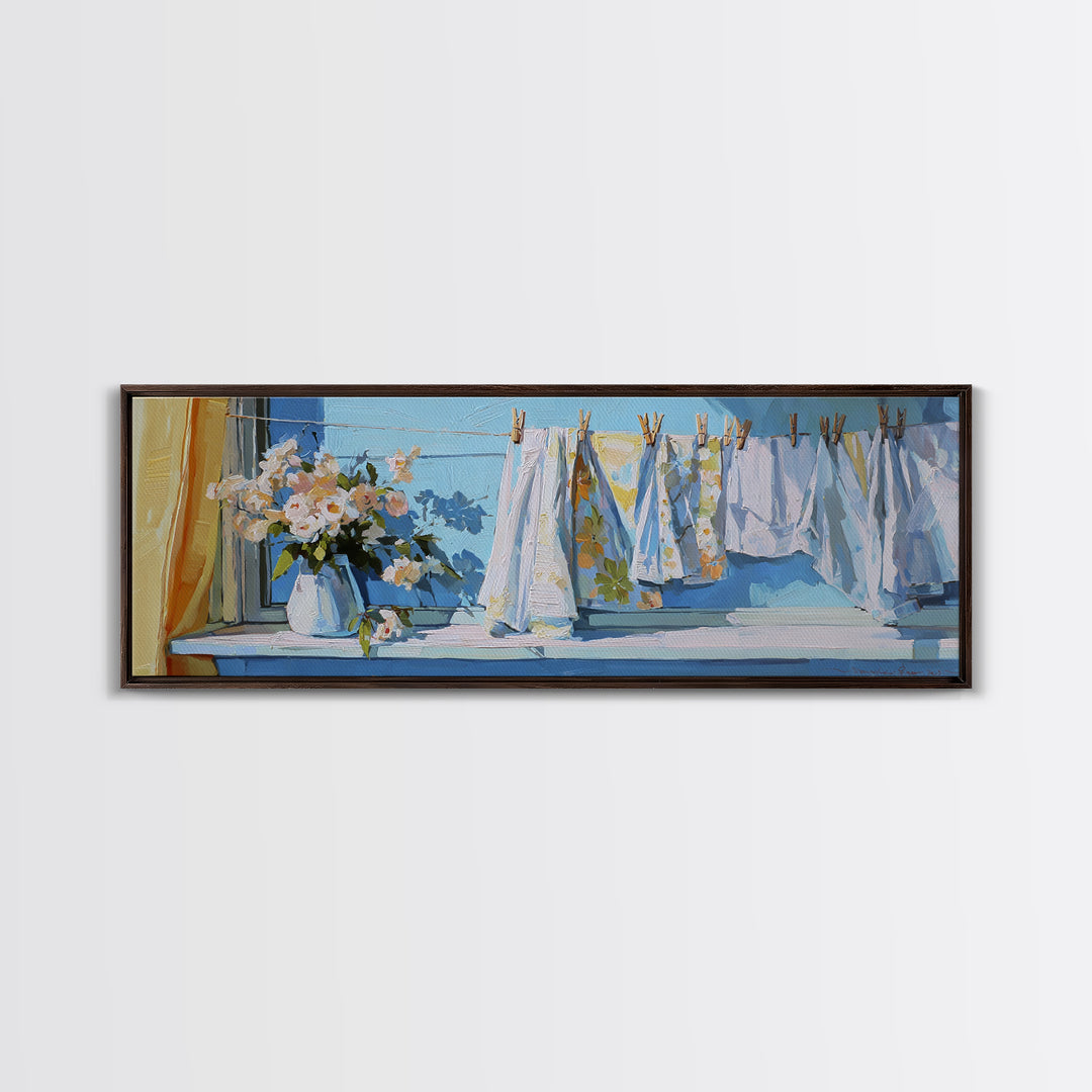 Clothespin Bouquet in Folk Art Style Canvas Print, Laundry Room Art, Funny Poster, Living Room Decor, Fine Art, Clean, LRA-3x1-36