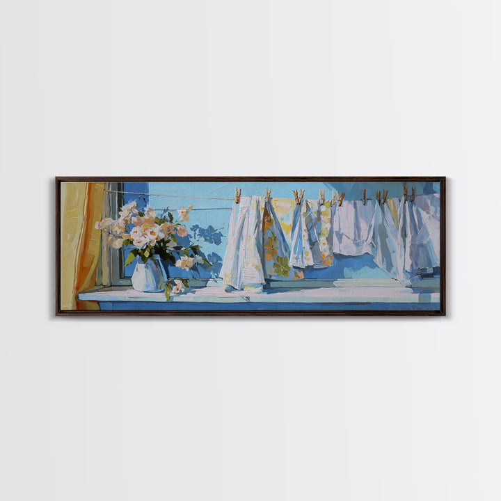 Clothespin Bouquet in Folk Art Style Canvas Print, Laundry Room Art, Funny Poster, Living Room Decor, Fine Art, Clean, LRA-3x1-36
