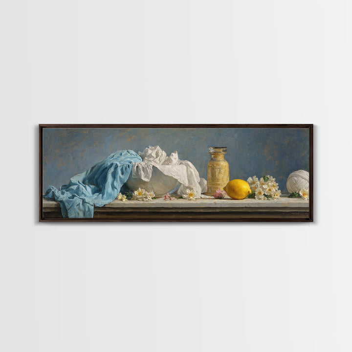 Lemon and Clean Linen Still Life Canvas Print, Laundry Room Art, Living Room Decor, Abstract Art, Clean, Wall Art Print, LRA-3x1-43