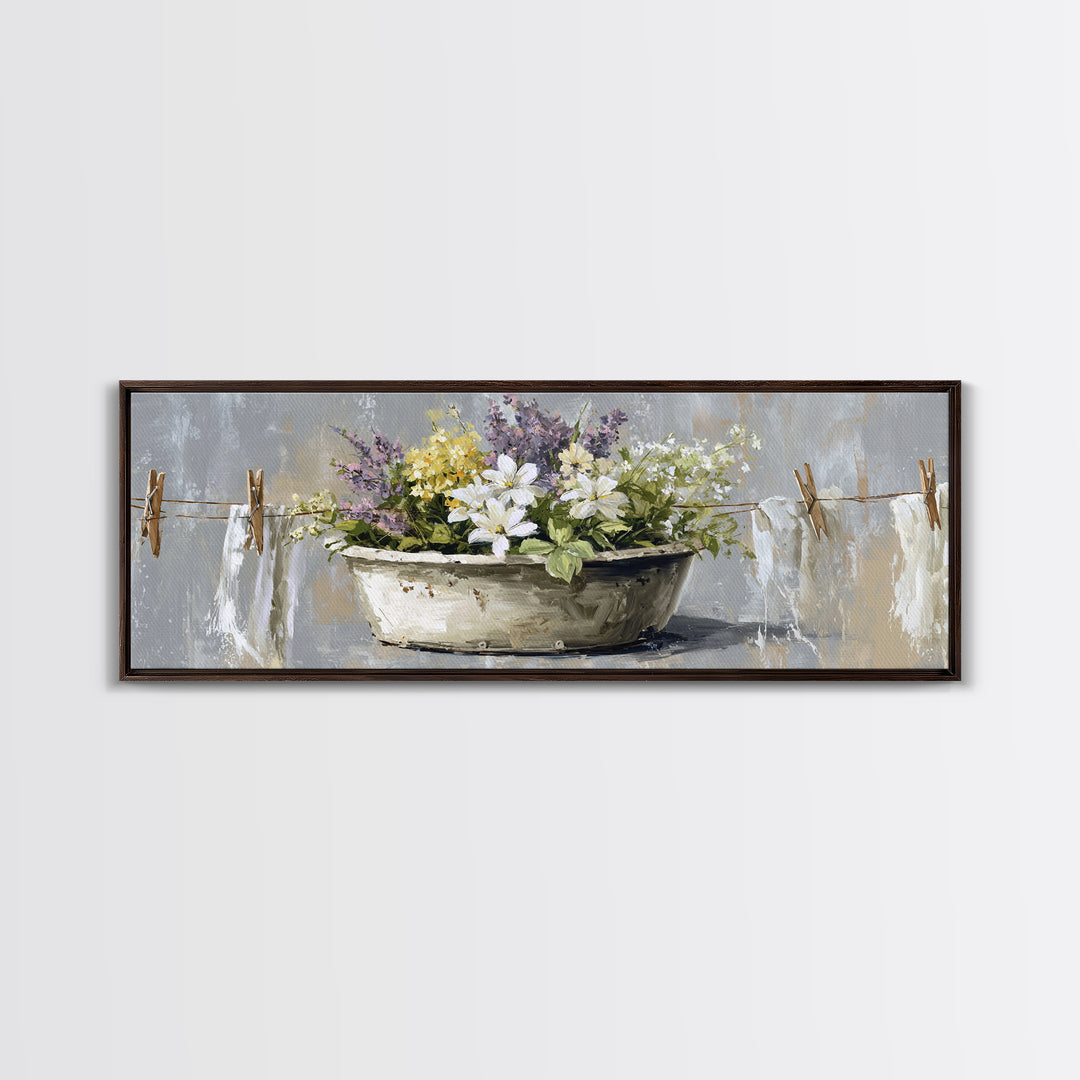 Old Enamel Basin Filled Canvas Print, Laundry Room Art, Art Print, Living Room Decor, Fine Art, Clean, Artwork, Digital Print, LRA-3x1-48