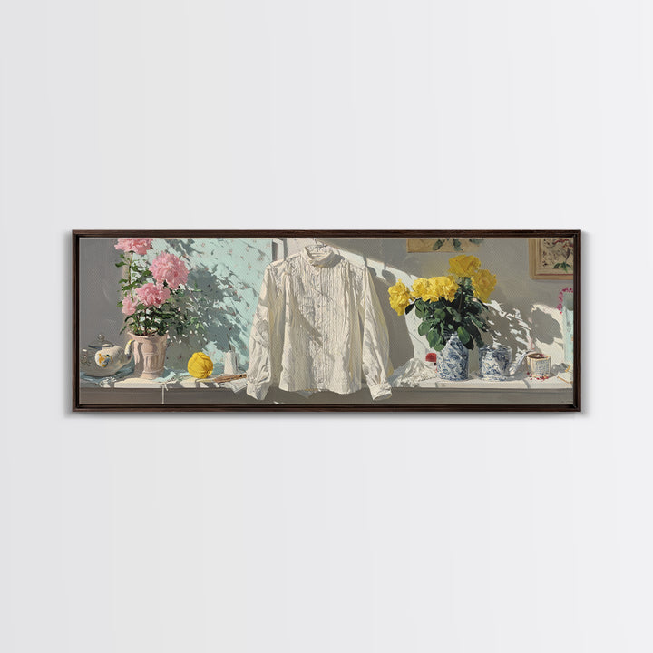 White Shirt on Hanger Canvas Print, Laundry Room Art, Whimsical Art, Living Room Decor, Watercolor Art, Clean, LRA-3x1-61