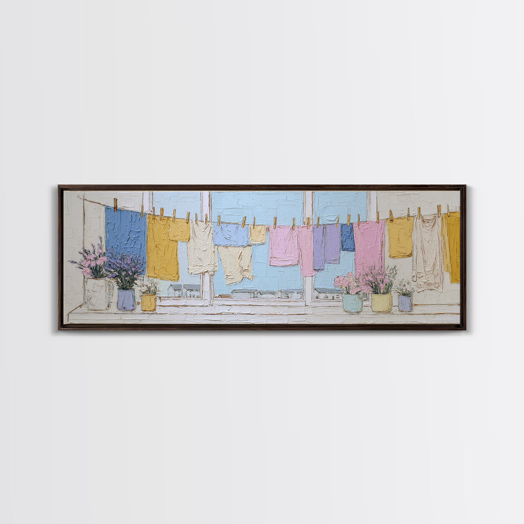Simple Line Drawing of Hanging Laundry Canvas Print, Laundry Room Art, Downloadable Art, Living Room Decor, Abstract Art, Clean, LRA-3x1-8