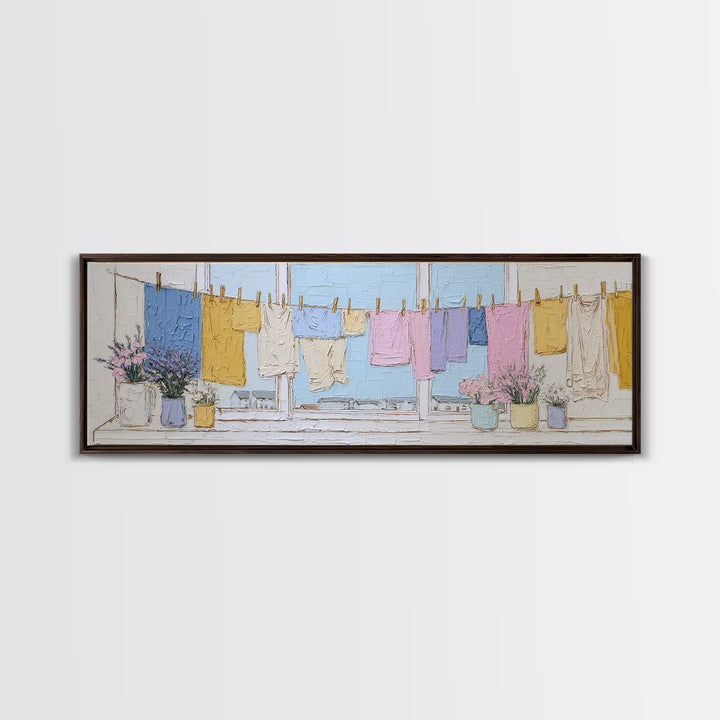 Simple Line Drawing of Hanging Laundry Canvas Print, Laundry Room Art, Downloadable Art, Living Room Decor, Abstract Art, Clean, LRA-3x1-8