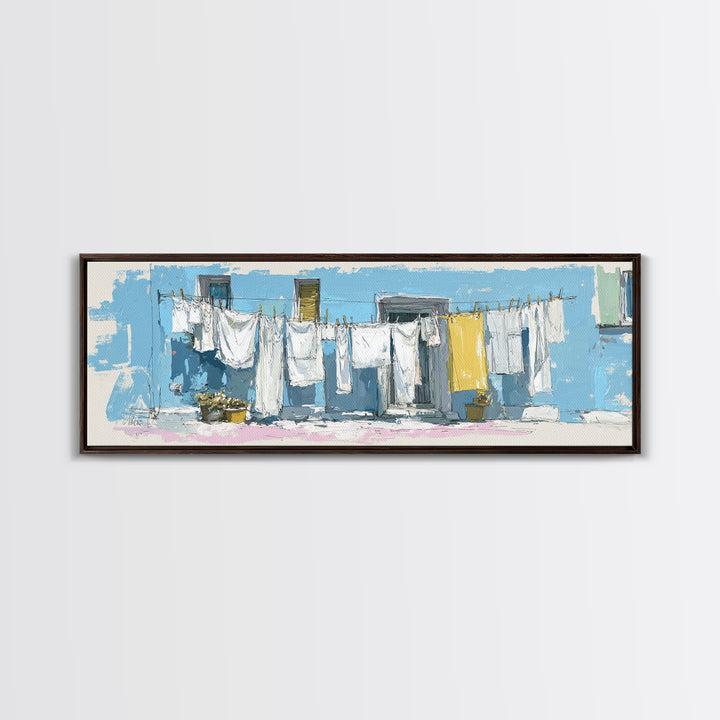 Simple Line Drawing of Hanging Laundry Canvas Print, Laundry Room Art, Painting, Living Room Decor, Abstract Art, Clean, LRA-3x1-80