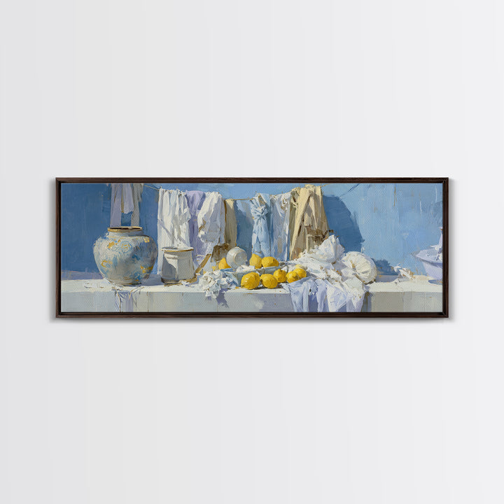 Lemon and Clean Linen Still Life Canvas Print, Laundry Room Art, Room Decor, Living Room Decor, Abstract Art, Clean, LRA-3x1-91