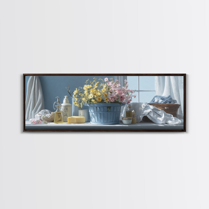 Blue Laundry Basket Canvas Print, Laundry Room Art, Funny Poster, Living Room Decor, Oil Painting, Clean, Minimalist Decor, LRA-3x1-93