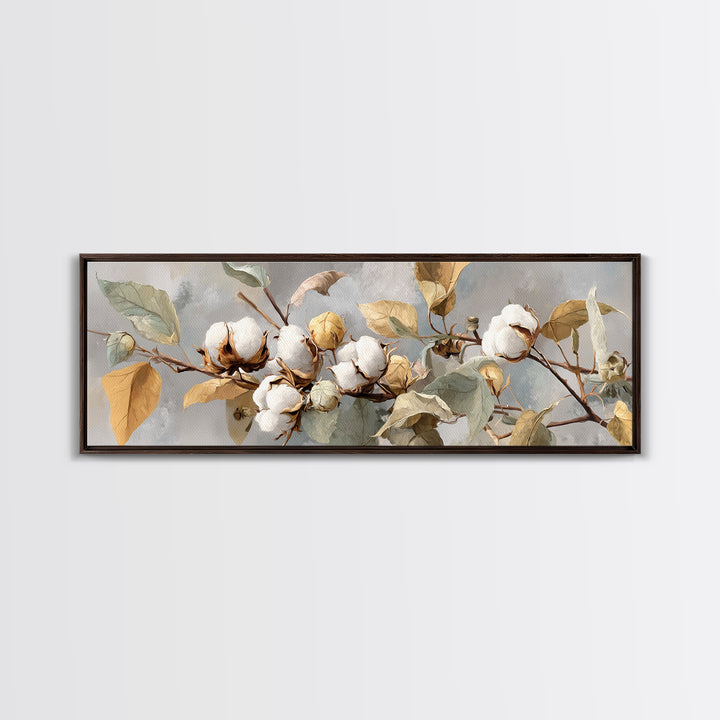 Fresh Cotton Branch Botanical Study Canvas Print, Laundry Room Art, Textured Painting, Living Room Decor, Fine Art, Clean, LRA-3x1-95