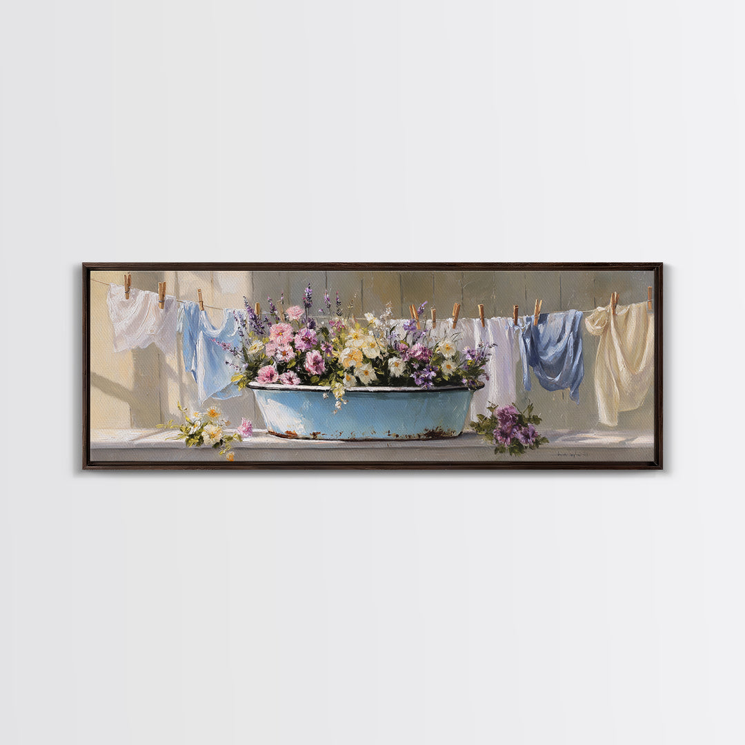 Old Enamel Basin Filled Canvas Print, Laundry Room Art, Neutral Decor, Living Room Decor, Fine Art, Clean, Home Decor, LRA-3x1-96