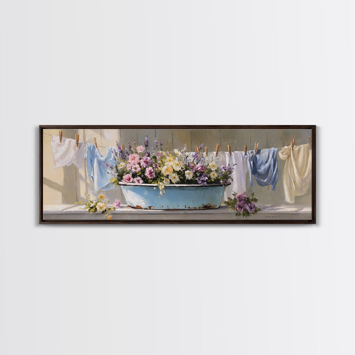 Old Enamel Basin Filled Canvas Print, Laundry Room Art, Neutral Decor, Living Room Decor, Fine Art, Clean, Home Decor, LRA-3x1-96