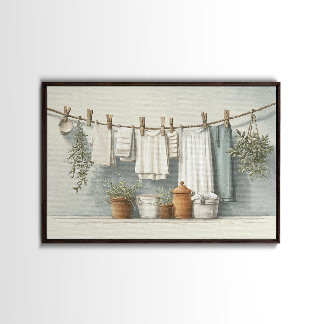 Farmhouse Laundry Sign Ornament Without Words Framed Canvas Print, Laundry Room Art, Retro Wall Art, Living Room Decor, Clean, LRA-3x2-23