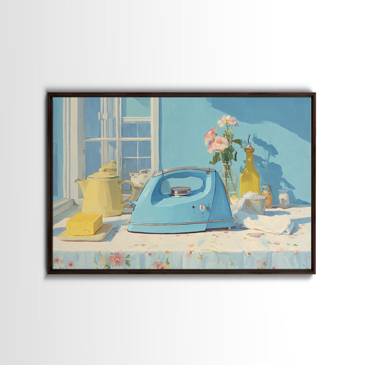 Retro Iron Illustration Canvas Print, Laundry Room Art, Farmhouse Wall Art, Living Room Decor, Oil Painting, Clean, LRA-3x2-37