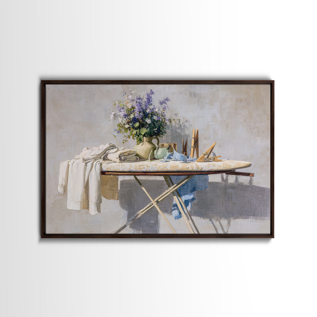 Ironing Board Still Life Canvas Print, Laundry Room Art, Oil Painting, Living Room Decor, Watercolor Art, Clean, LRA-3x2-4