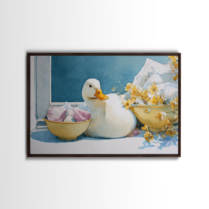 Duck and Bubbles Whimsical Watercolor Canvas Print, Laundry Room Art, Digital Art Print, Living Room Decor, Abstract Art, Clean, LRA-3x2-43