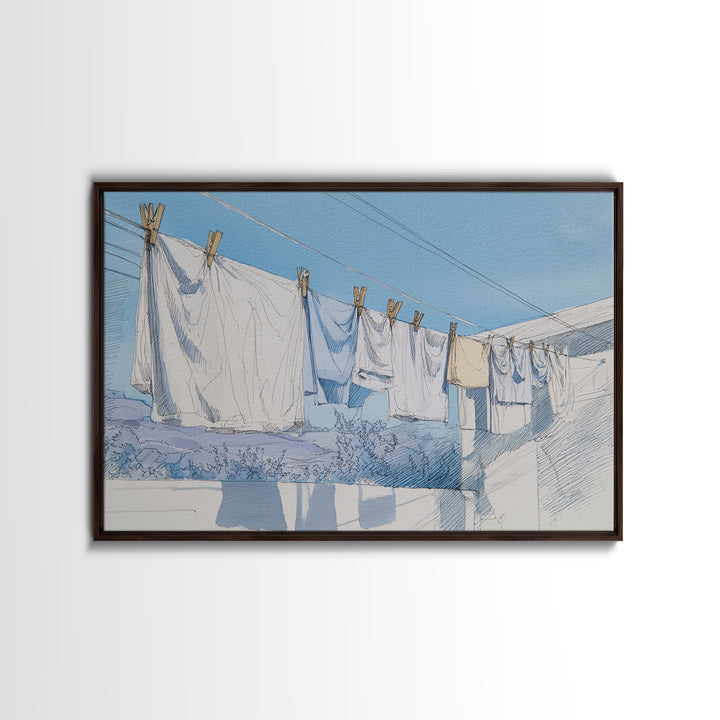 Simple Line Drawing of Hanging Laundry Canvas Print, Laundry Room Art, Custom Wall Art, Living Room Decor, Abstract Art, Clean, LRA-3x2-44