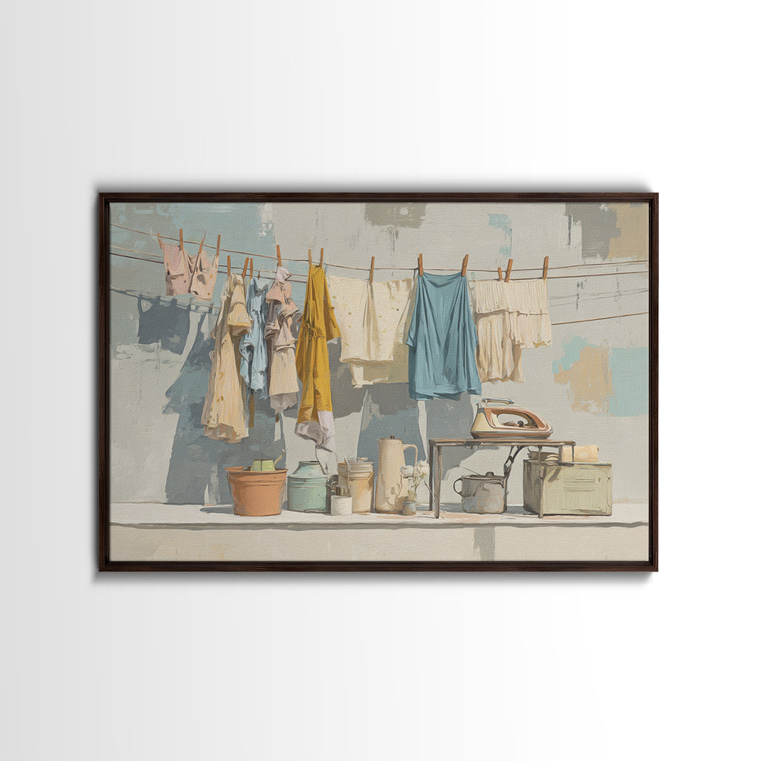 Retro Iron Illustration Canvas Print, Laundry Room Art, Farmhouse Wall Art, Living Room Decor, Oil Painting, Clean, LRA-3x2-61