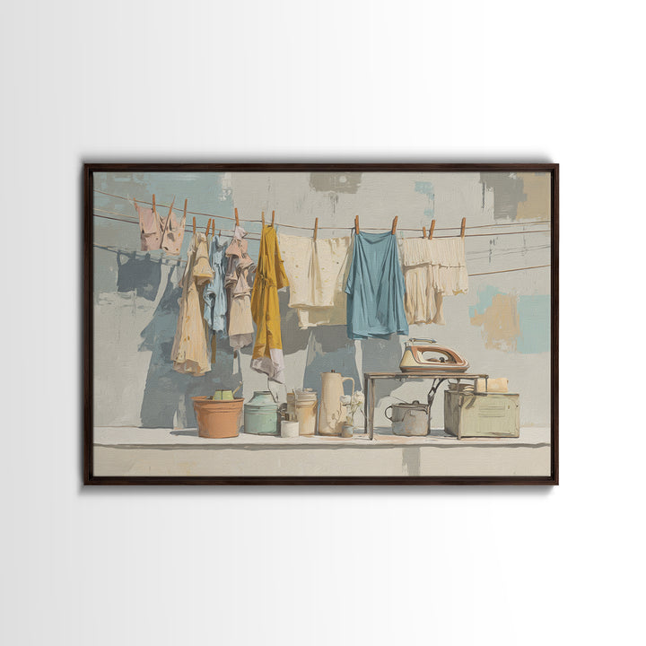 Retro Iron Illustration Canvas Print, Laundry Room Art, Farmhouse Wall Art, Living Room Decor, Oil Painting, Clean, LRA-3x2-61