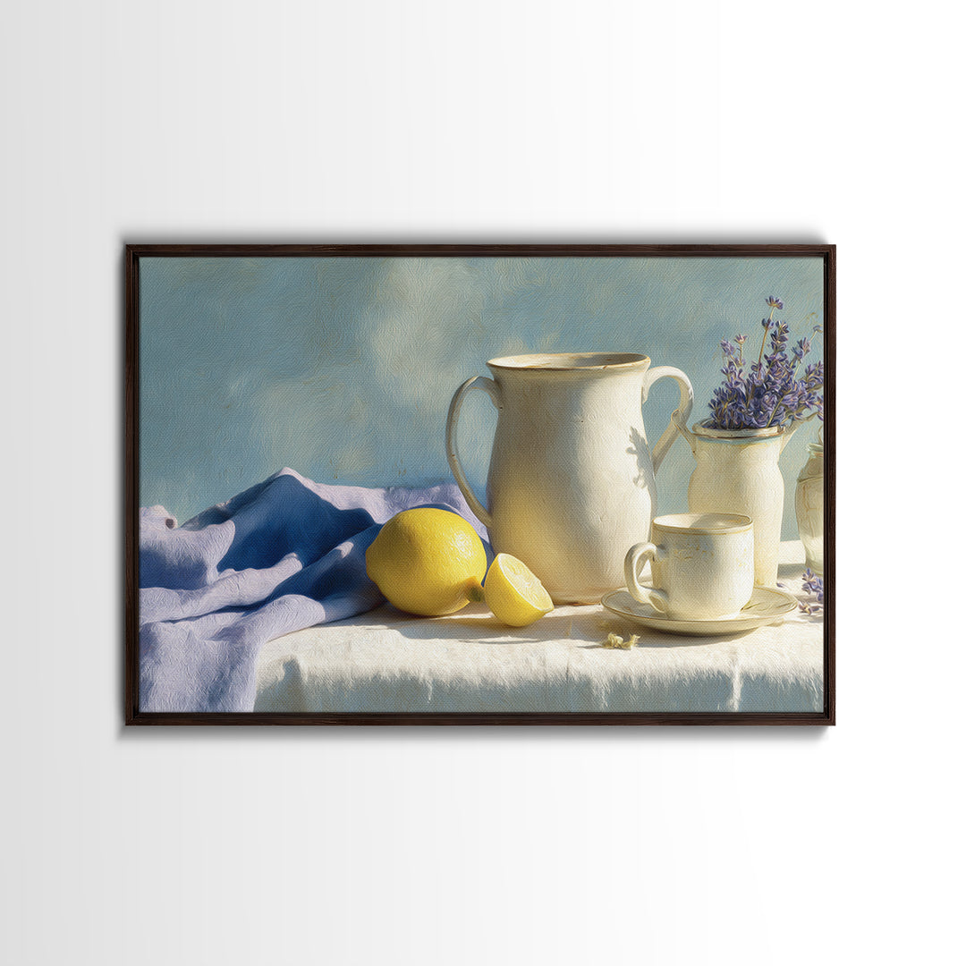 Lemon and Clean Linen Still Life Framed Canvas Print, Laundry Room Art, Wall Decor, Living Room Decor, Fine Art, Clean, LRA-3x2-7