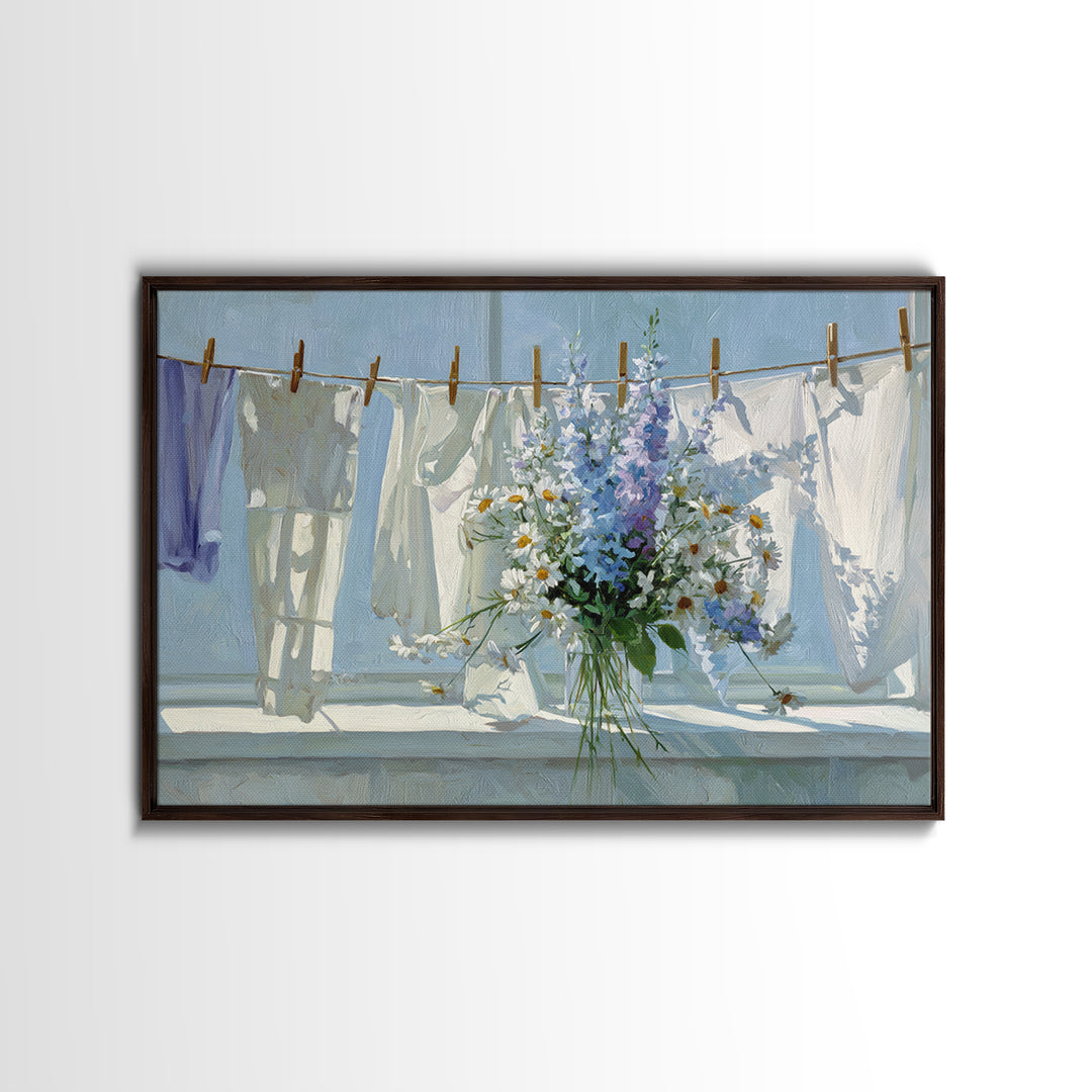 Clothespin Bouquet in Folk Art Style Canvas Print, Laundry Room Art, Modern Decor, Living Room Decor, Fine Art, Clean, LRA-3x2-72