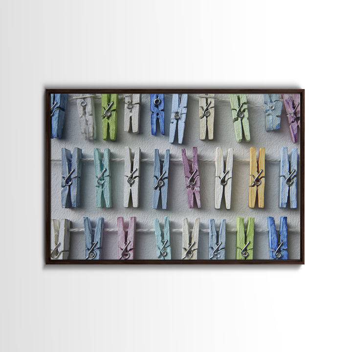 Cheerful Clothespins Arranged as Pattern Canvas Print, Laundry Room Art, Statement Artwork, Living Room Decor, Clean, LRA-3x2-80