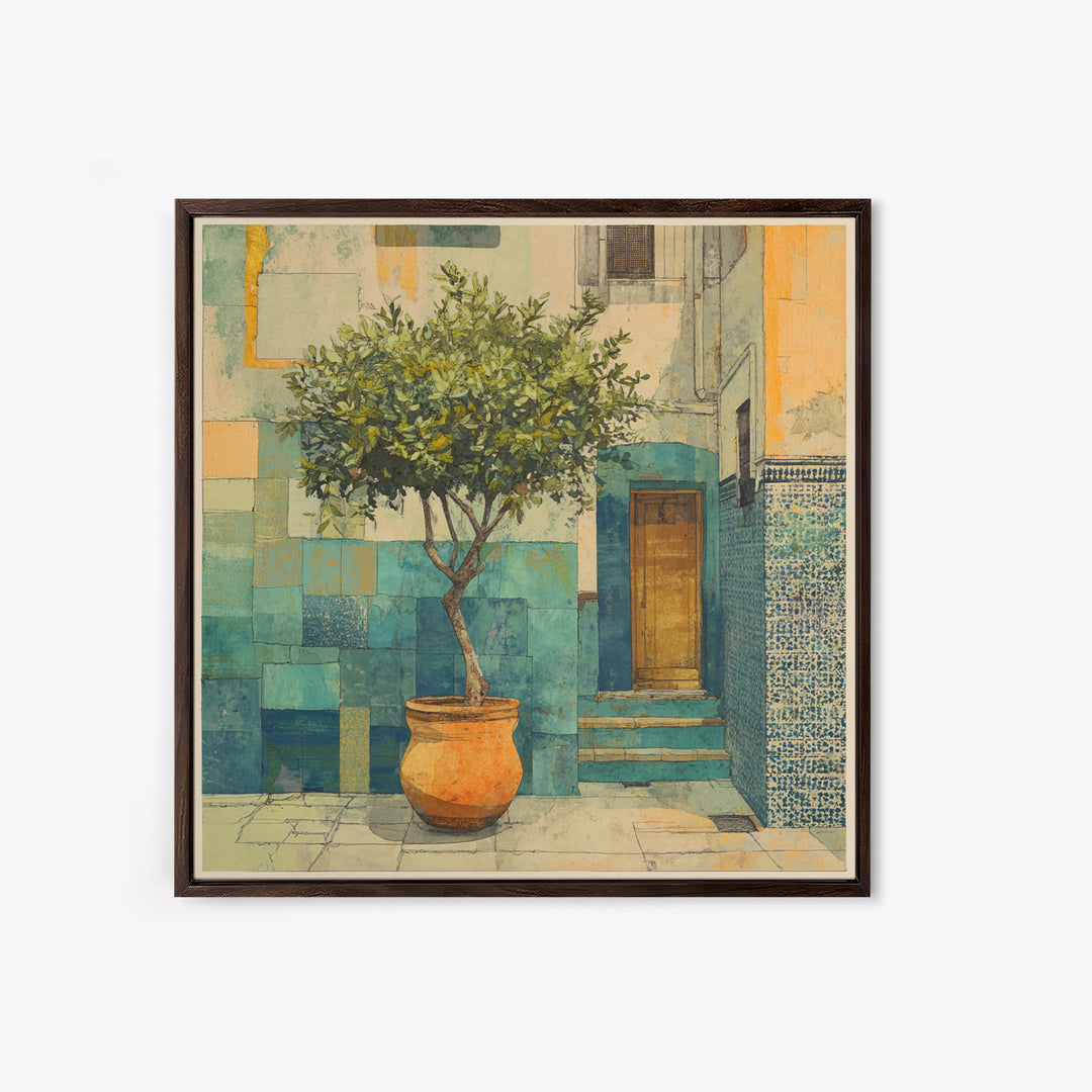 Citrus Tree in Clay Pot Canvas Print, Mediterranean Art, Coastal Wall Art, Living Room Decor, Fine Art, Azure, Living Room Art, MAR-1x1-10