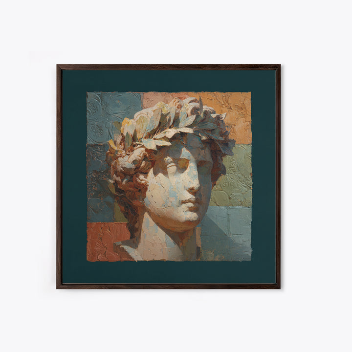 Roman Statue Bust Canvas Print, Mediterranean Art, Modern Wall Art, Living Room Decor, Oil Painting, Azure, Downloadable Art, MAR-1x1-22