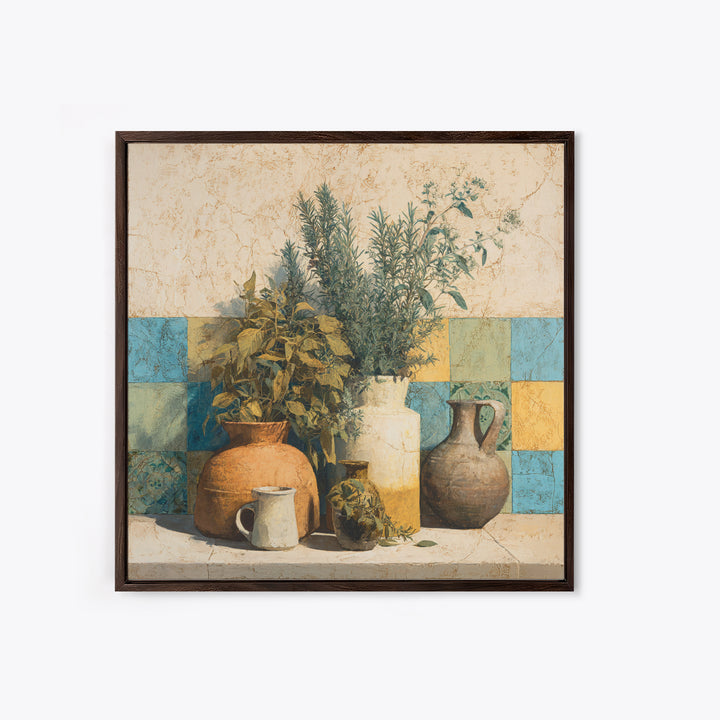 Wild Herbs Rosemary and Thyme Botanical Study Canvas Print, Mediterranean Art, Coastal Art, Living Room Decor, Azure, MAR-1x1-24