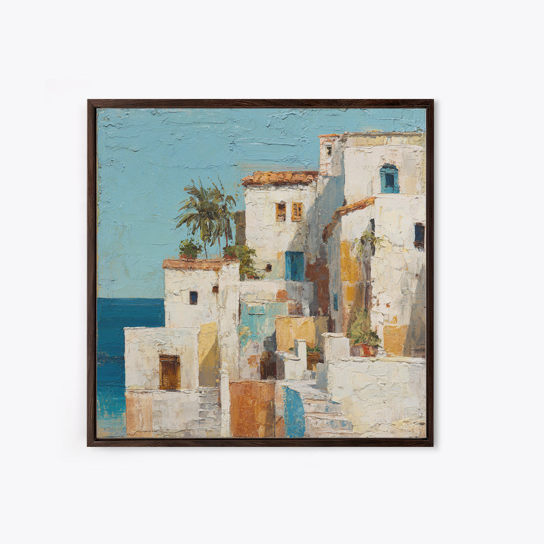 Greek Island White Buildings Above Blue Sea Canvas Print, Mediterranean Art, Beach Prints, Living Room Decor, Fine Art, Azure, MAR-1x1-25