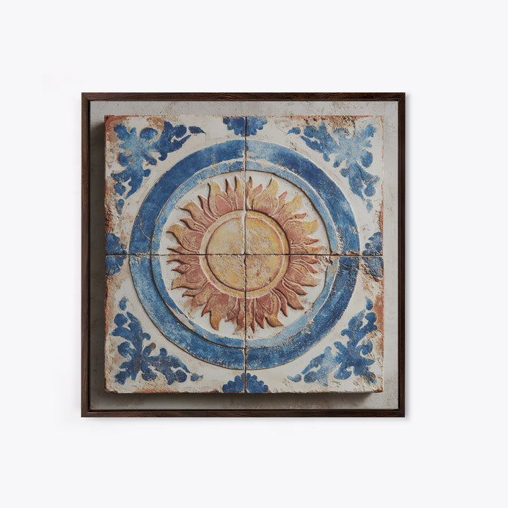 Blue and White Tile Pattern Framed Canvas Print, Mediterranean Art, Digital Print, Living Room Decor, Oil Painting, Azure, MAR-1x1-28
