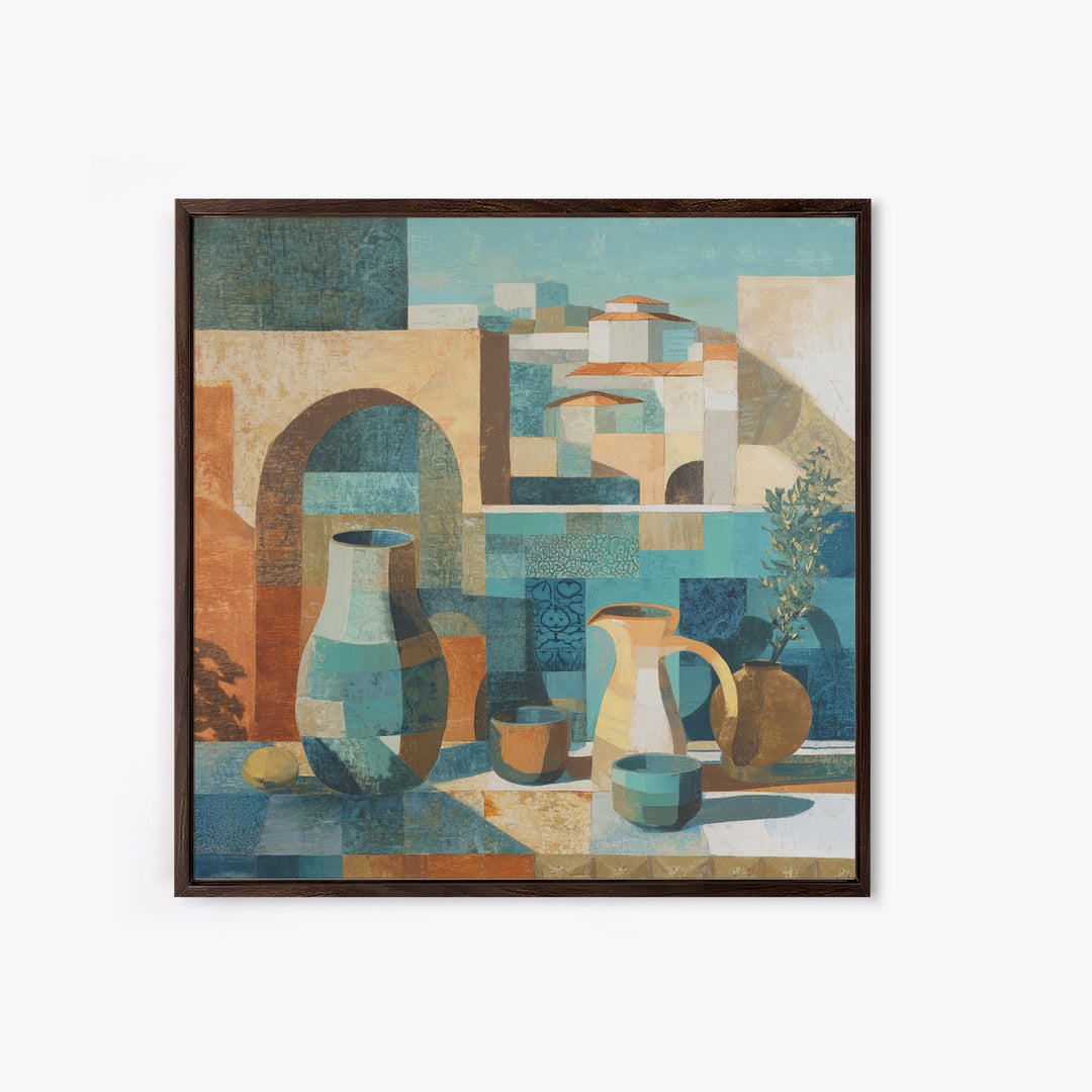 Warm Terra Cotta Abstract Landscape Framed Canvas Print, Mediterranean Art, Coastal Art, Living Room Decor, Fine Art, Azure, MAR-1x1-38