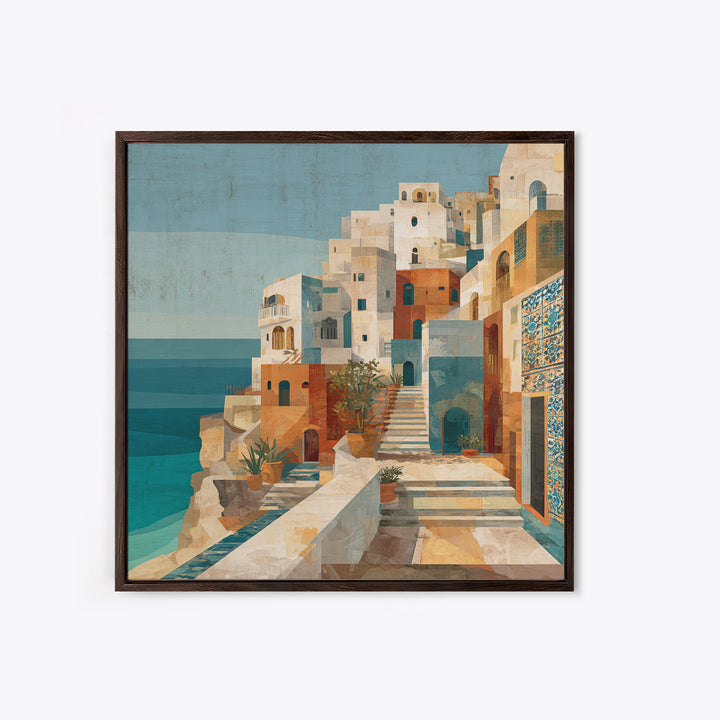 Coastal Cliffs with Sparkling Blue Water Framed Canvas Print, Mediterranean Art, Horizontal Wall Art, Living Room Decor, Azure, MAR-1x1-44