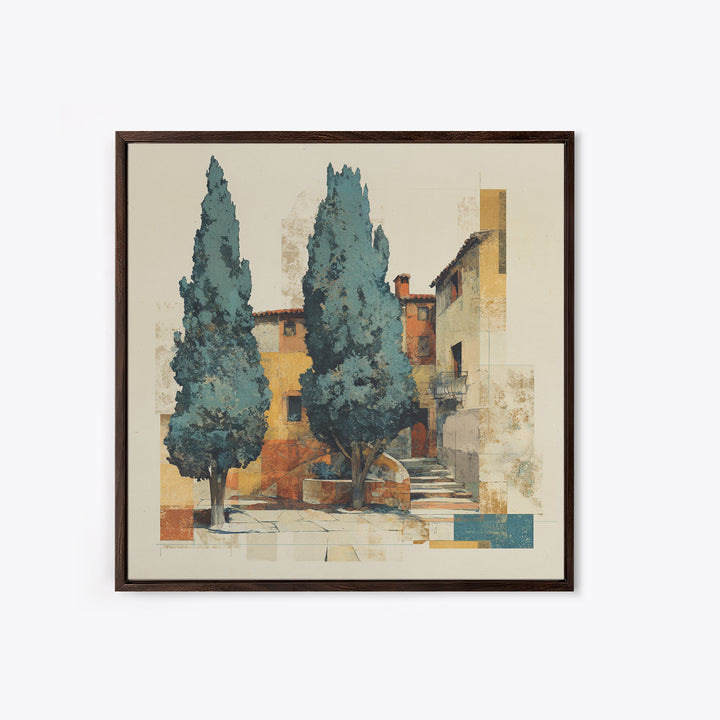Tuscan Cypress Trees and Golden Hillside Canvas Print, Mediterranean Art, Beach Wall Art, Living Room Decor, Oil Painting, MAR-1x1-54
