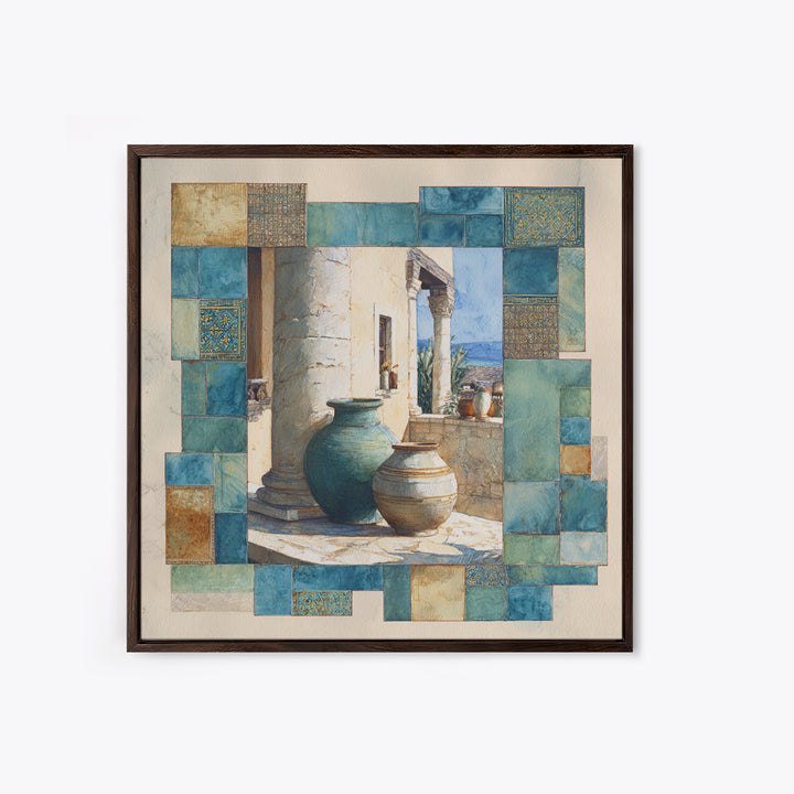 Ancient Column with Sea and Sky Beyond Canvas Print, Mediterranean Art, Minimalist Wall Art, Living Room Decor, Fine Art, Azure, MAR-1x1-60
