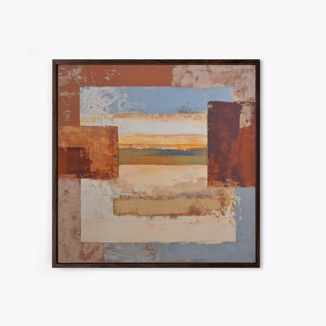 Warm Terra Cotta Abstract Landscape Framed Canvas Print, Mediterranean Art, Coastal Art, Living Room Decor, Fine Art, Azure, MAR-1x1-62