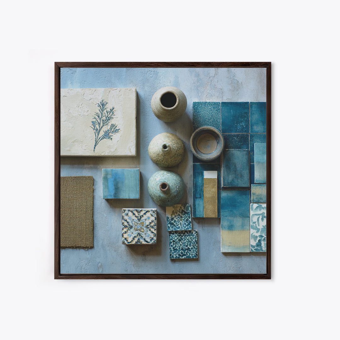 Wild Herbs Rosemary and Thyme Botanical Study Canvas Print, Mediterranean Art, Gallery Wall Art, Living Room Decor, Azure, MAR-1x1-72