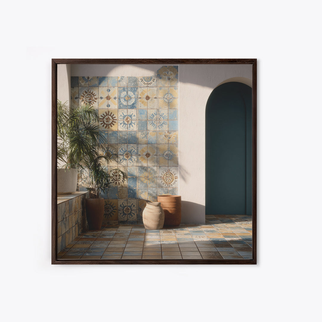 Blue and White Tile Pattern Canvas Print, Mediterranean Art, Gallery Wall Art, Living Room Decor, Fine Art, Azure, Boho Decor, MAR-1x1-76