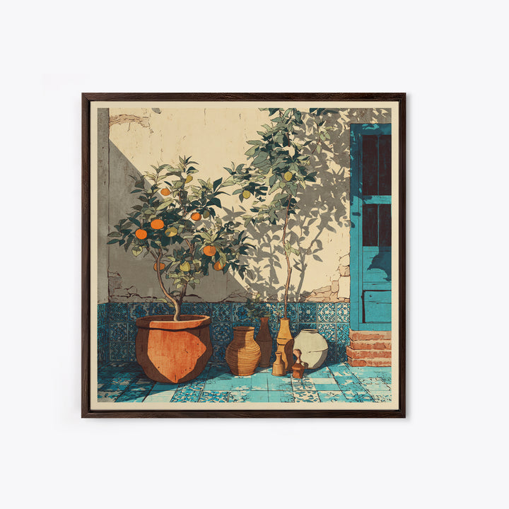 Citrus Tree in Clay Pot Canvas Print, Mediterranean Art, Coastal Wall Decor, Living Room Decor, Oil Painting, Azure, MAR-1x1-82