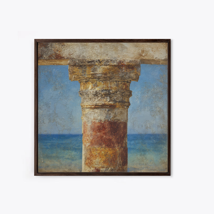 Ancient Column with Sea and Sky Beyond Framed Canvas Print, Mediterranean Art, Downloadable Art, Living Room Decor, MAR-1x1-84