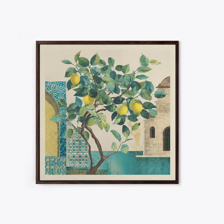 Sicilian Lemon Branch on Ivory Background Canvas Print, Mediterranean Art, Travel Poster, Living Room Decor, Oil Painting, MAR-1x1-85