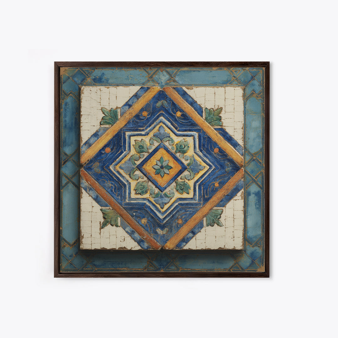 Spanish Tile Ornament Framed Canvas Print, Mediterranean Art, Art Print, Living Room Decor, Fine Art, Azure, Digital Print, MAR-1x1-88