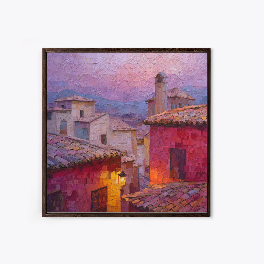 Sunset over Red Tiled Rooftops Canvas Print, Mediterranean Art, Travel Poster, Living Room Decor, Fine Art, Azure, MAR-1x1-95