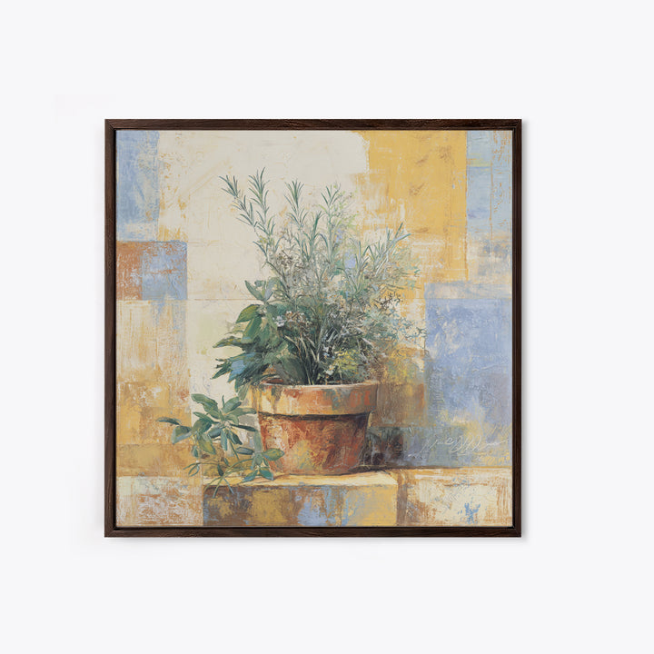 Wild Herbs Rosemary and Thyme Botanical Study Canvas Print, Mediterranean Art, Original Painting, Living Room Decor, Azure, MAR-1x1-96