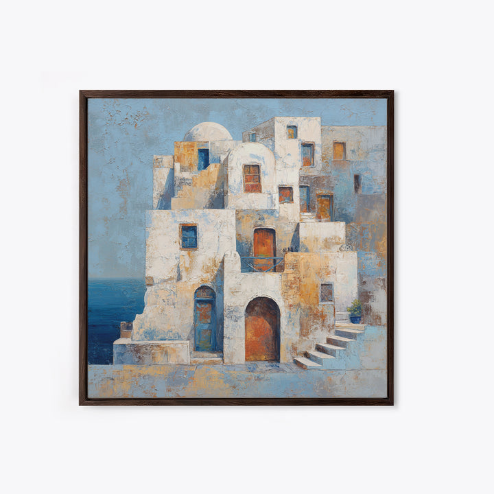 Greek Island White Buildings Above Blue Sea Canvas Print, Mediterranean Art, Luxury Decor, Living Room Decor, Oil Painting, MAR-1x1-97