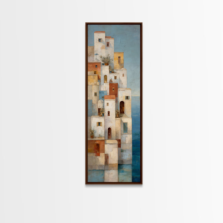 Greek Island White Buildings Above Blue Sea Canvas Print, Mediterranean Art, Coastal Wall Decor, Living Room Decor, Azure, MAR-1x3-13
