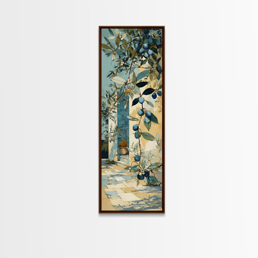 Olive Grove under Pale Morning Light Framed Canvas Print, Mediterranean Art, Downloadable Art, Living Room Decor, Azure, MAR-1x3-29