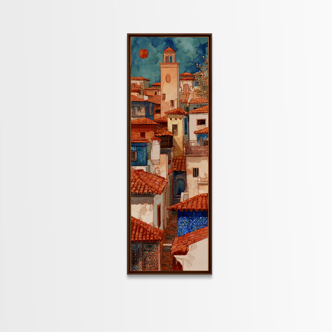 Sunset over Red Tiled Rooftops Canvas Print, Mediterranean Art, Fine Art Print, Living Room Decor, Fine Art, Azure, MAR-1x3-35