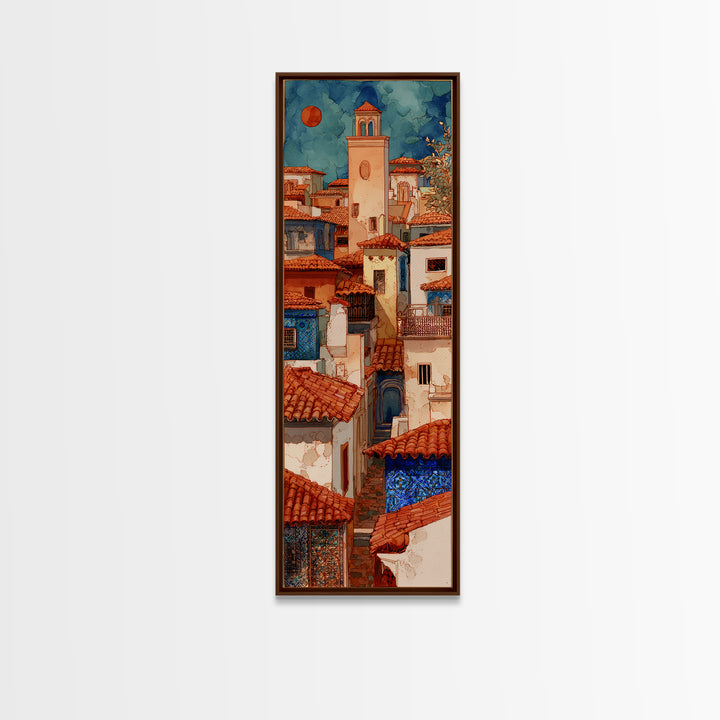 Sunset over Red Tiled Rooftops Canvas Print, Mediterranean Art, Fine Art Print, Living Room Decor, Fine Art, Azure, MAR-1x3-35
